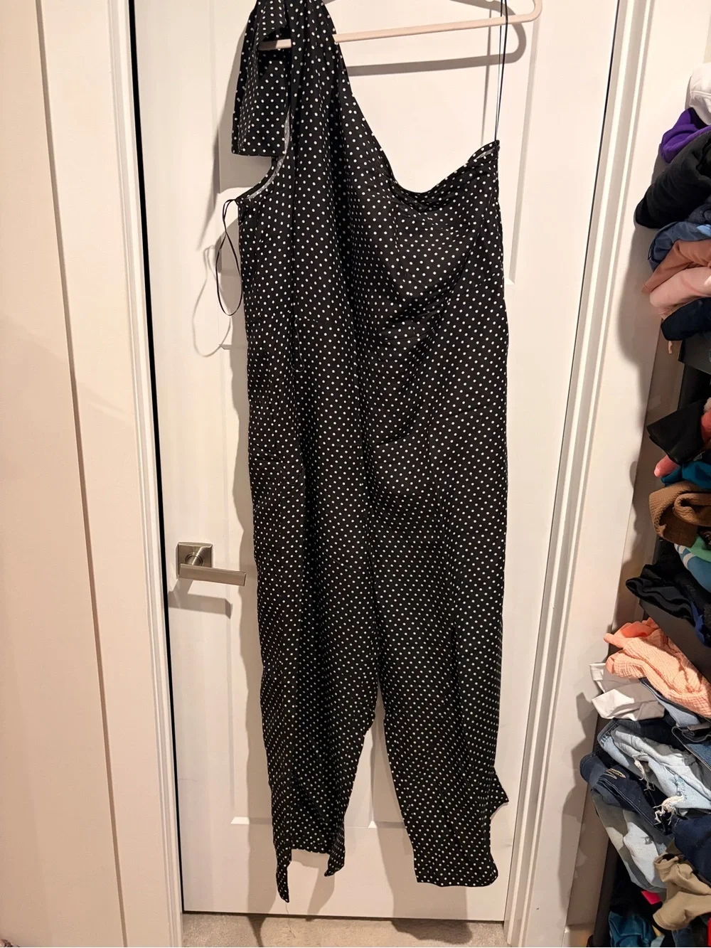 kate spade Women’s Plus Size 24 Black with White Polka Dot One-Shoulder Jumpsuit